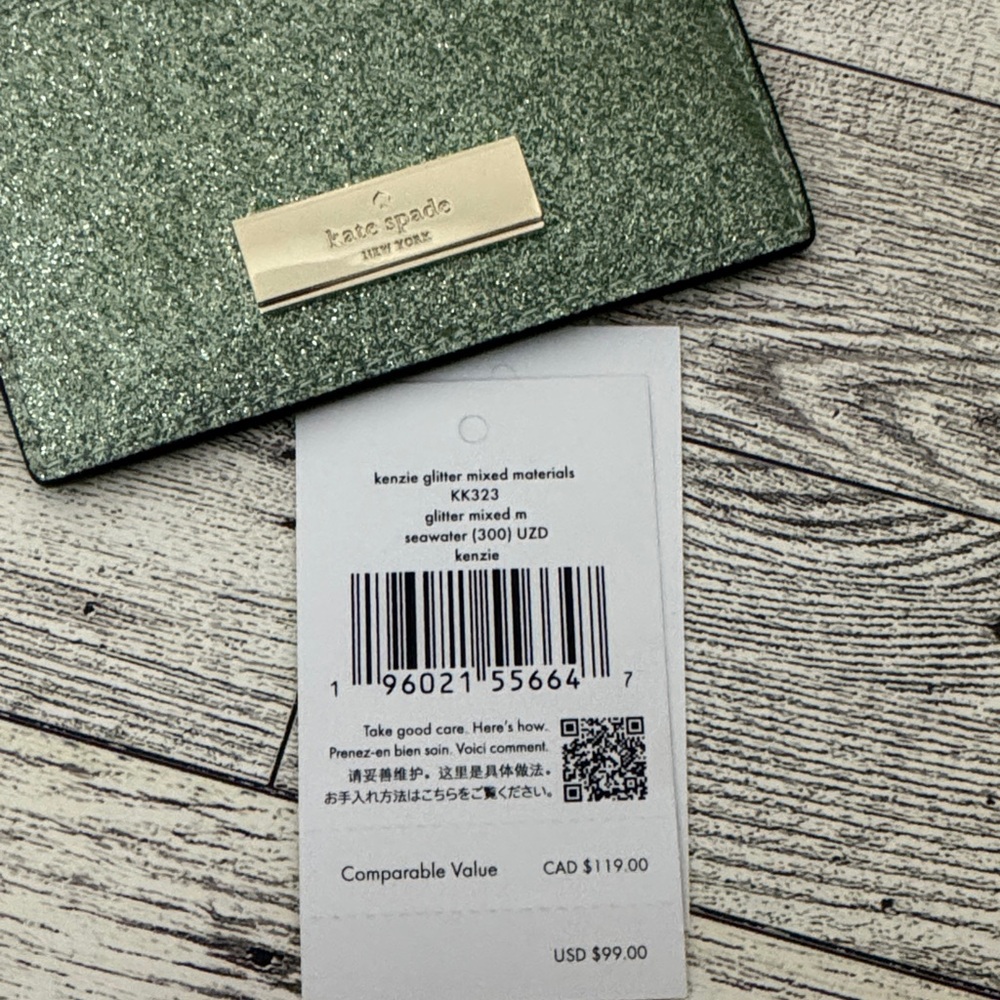 Kate Spade Kenzie Seawater Glitter Card Holder NWT In Box - Picture 6 of 9
